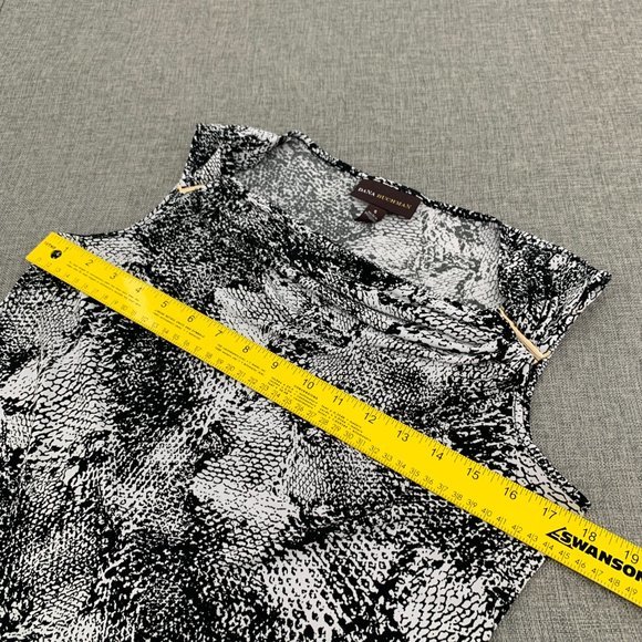 Dana Buchman Sleeveless Blouse Snake Print Black White Small Cowl Neck Gold Pins - Picture 10 of 15